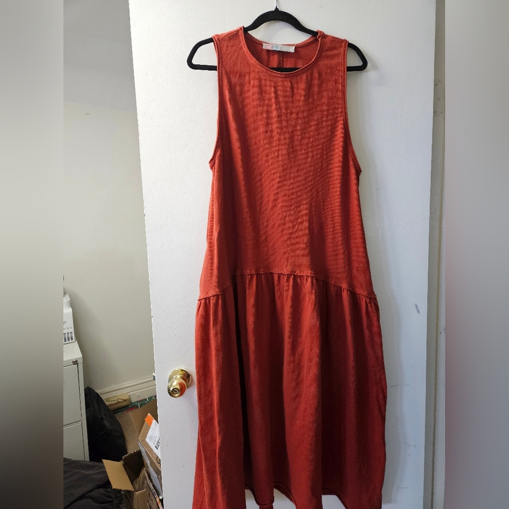Free People Midi Tank Dress in Rust Orange